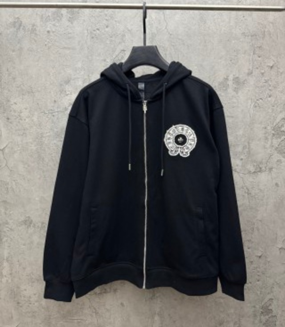⚜Chrome Hearts⚜Black Long‑Sleeve Zip Hoodie With Pockets